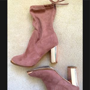 Blush suede and Rose Gold booties